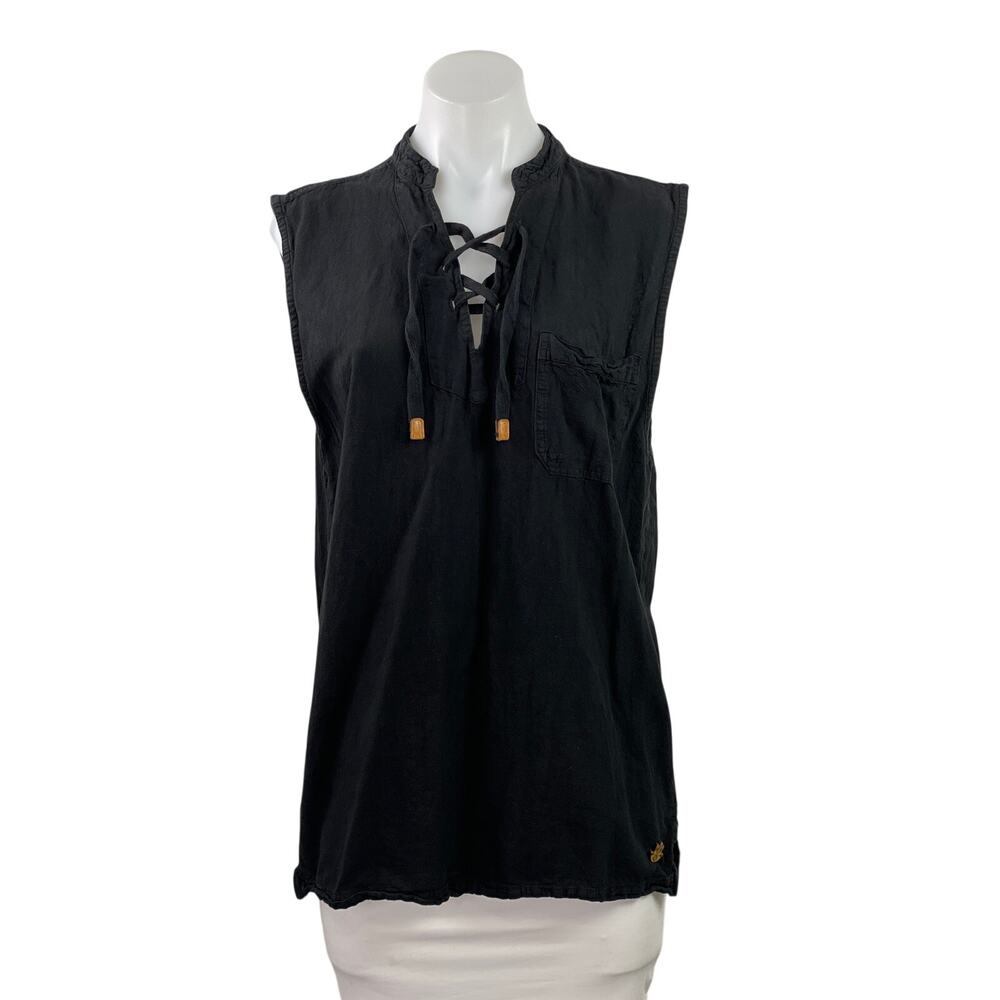 Christiano Women's Black Sleeveless Lace Up Criss Cross Blouse Top Size XS/S
